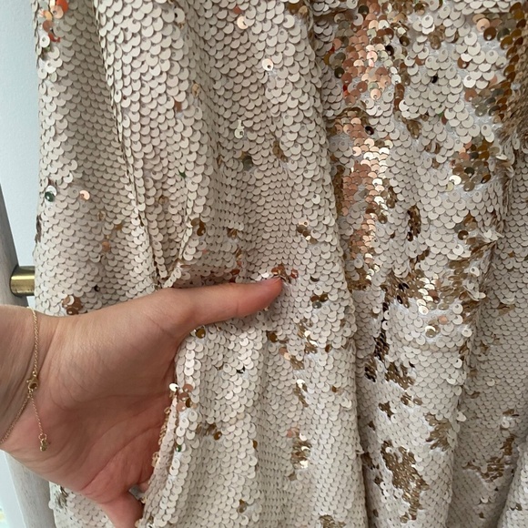 Rachel Roy Women’s Party Sequins Sleeveless Pockets Gold Beige Dress Size L - Picture 11 of 15
